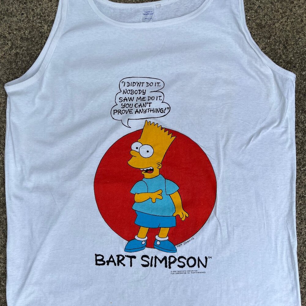 Vintage Men's 90s Bart Simpson White Graphic Tank Shirt Simpson's 1990 France